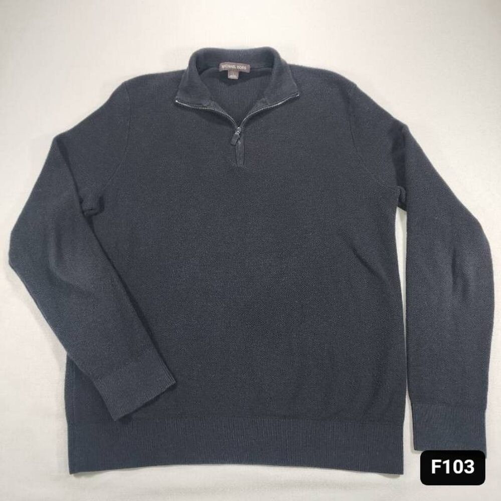Michael Kors Mens Quarter-Zip Pullover Sweater Black Textured Knit Large